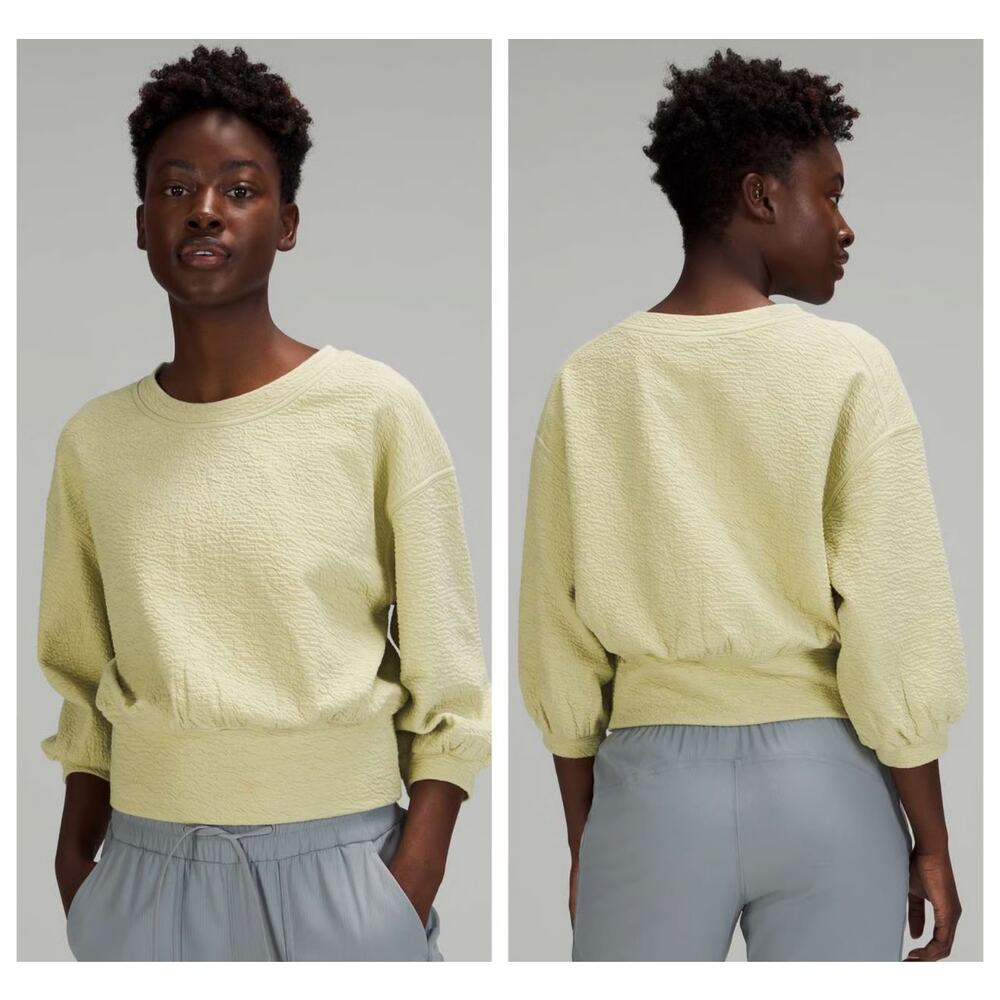 Lululemon Textured Crewneck Pullover Dew Green Puff Sleeve Athletic Women's Sz 6